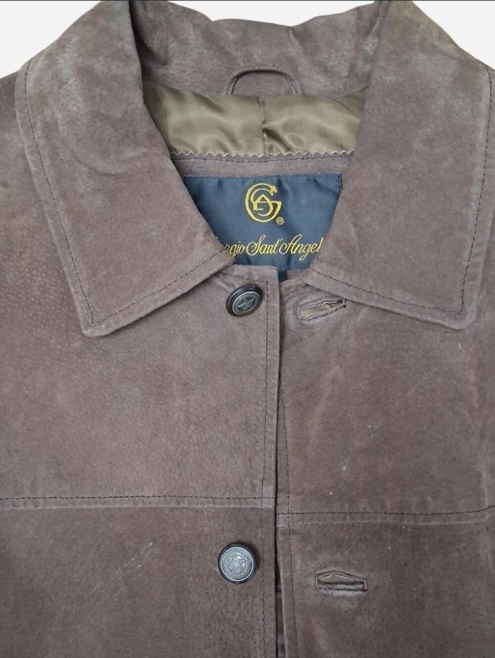 Men's Vintage Brown Suede Button-Front Jacket Medium